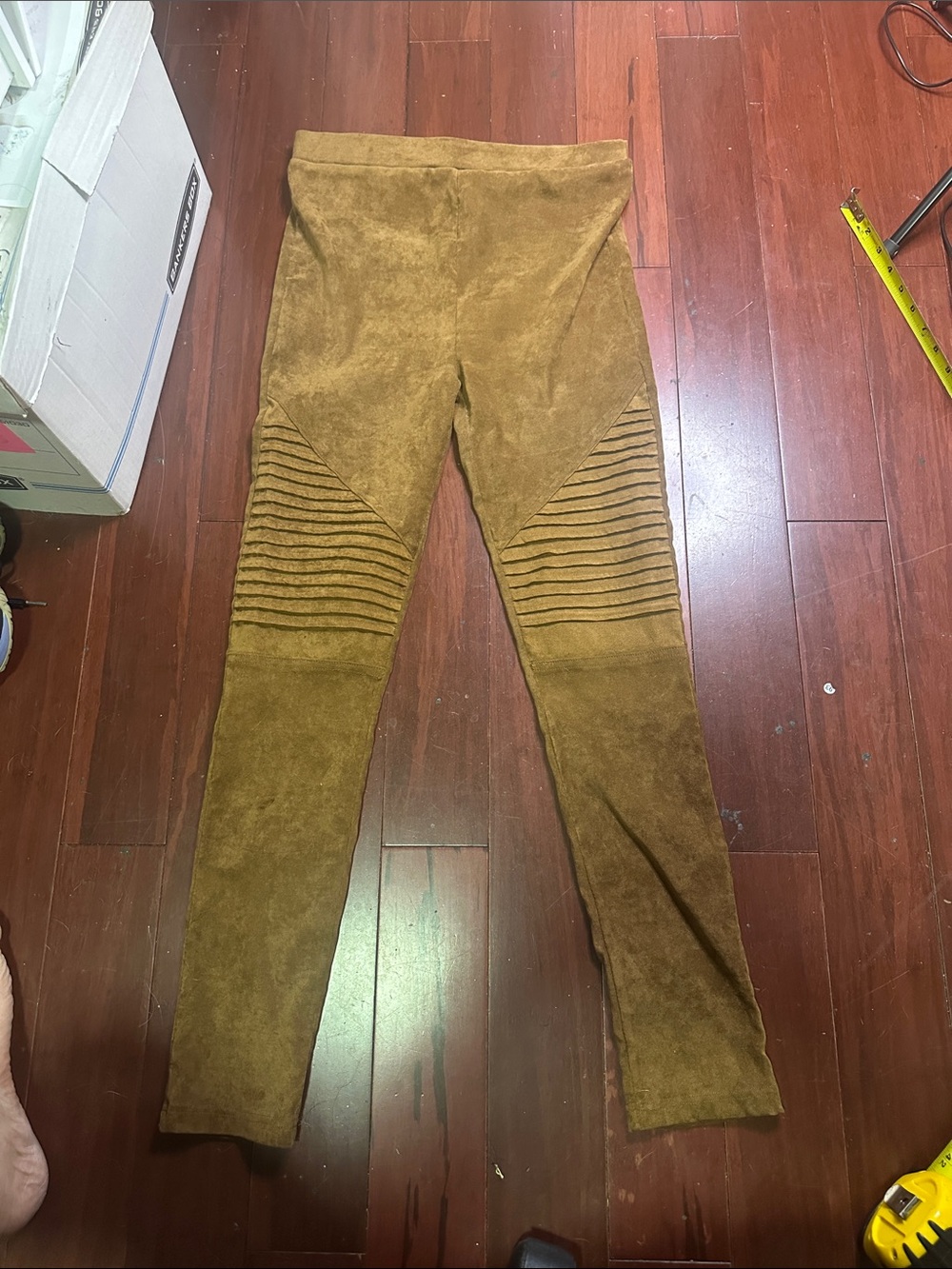 Oober Swank Faux Suede Moto Leggings Camel Tan Size Large
